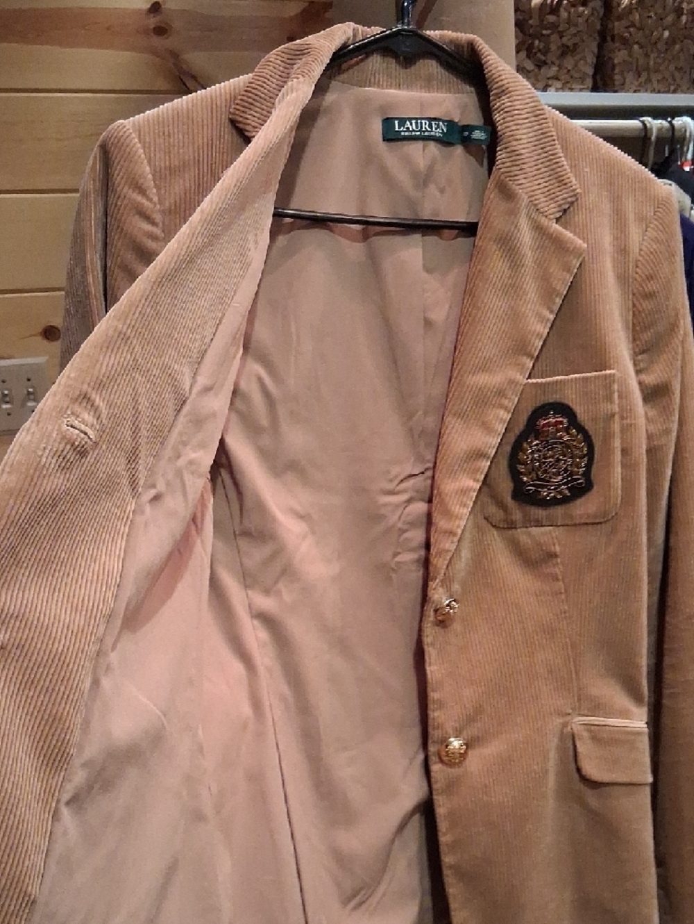 Lauren Ralph Lauren Camel Corduroy Blazer with Gold Crest Patch - Picture 7 of 9